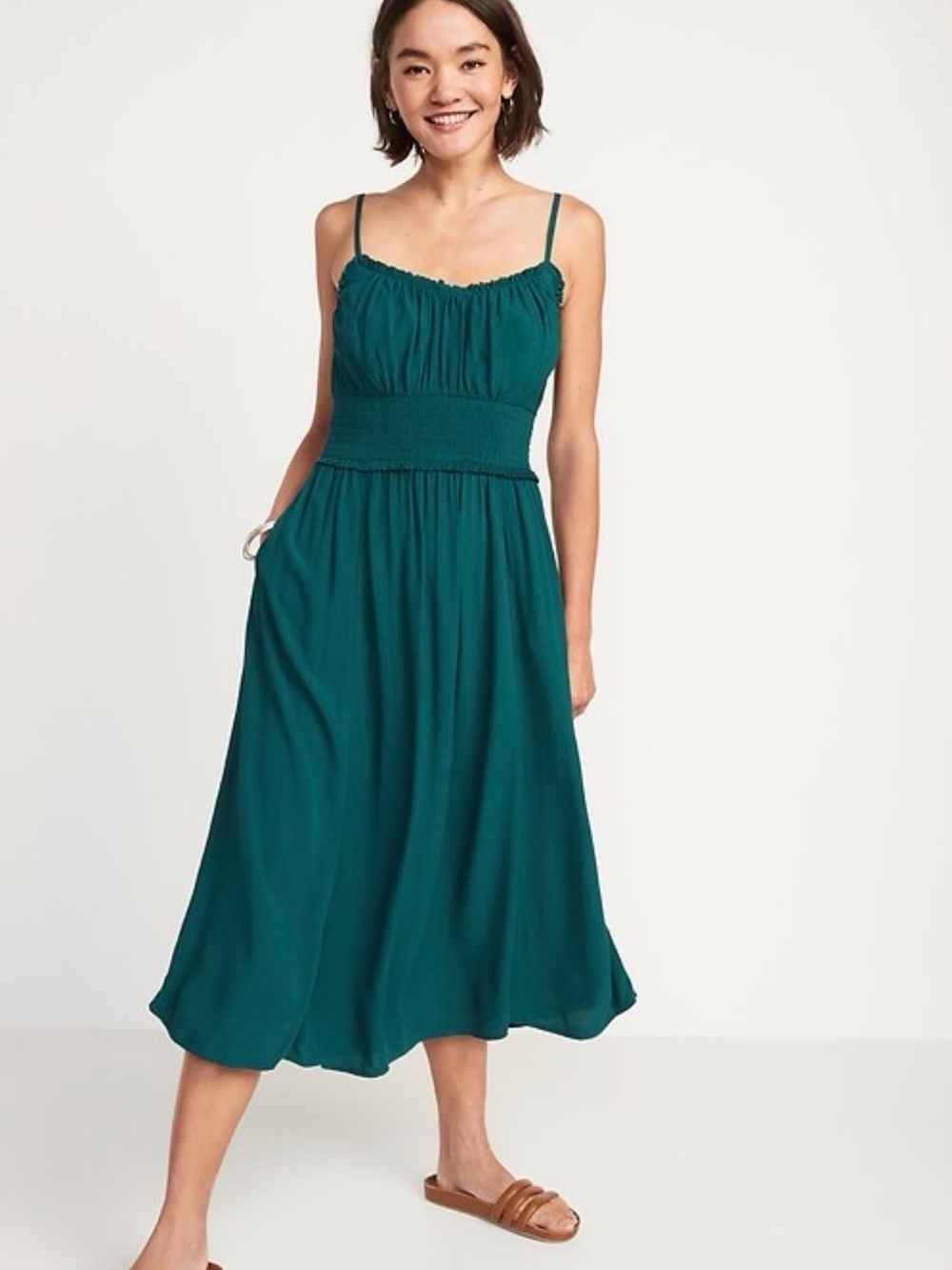 Old Navy Teal Fit & Flare Smocked Waist Midi Dress